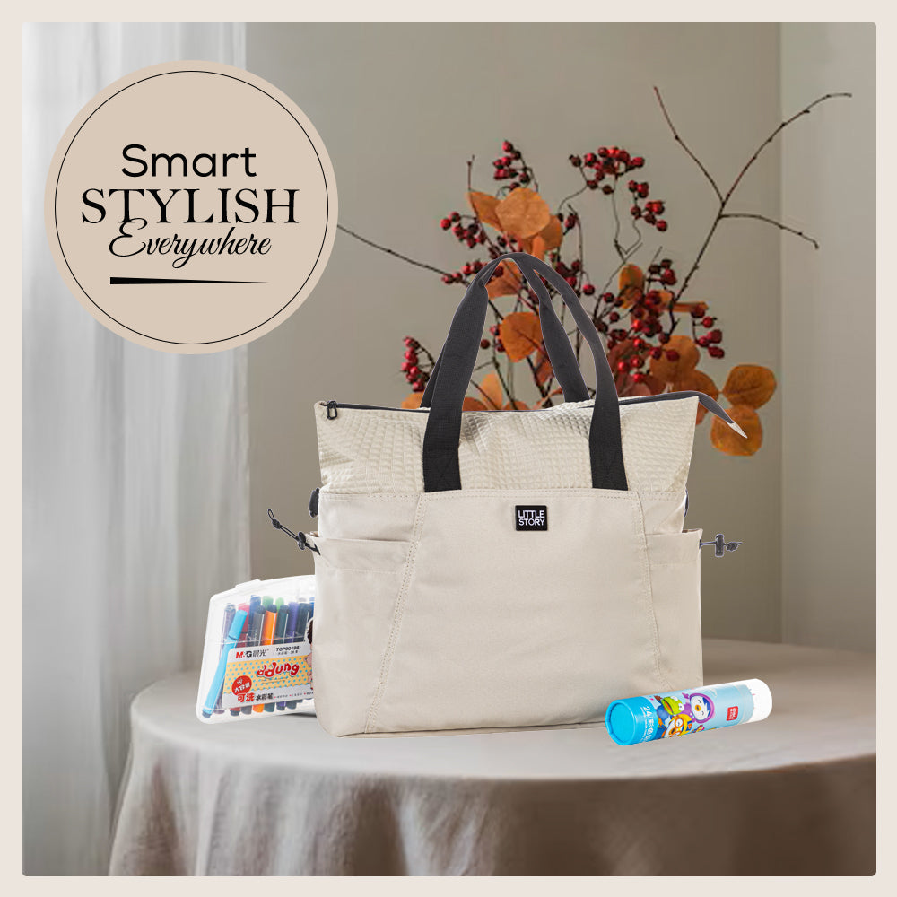 LITTLE STORY Mommy Diaper Bag w/Changing Mat – Beige