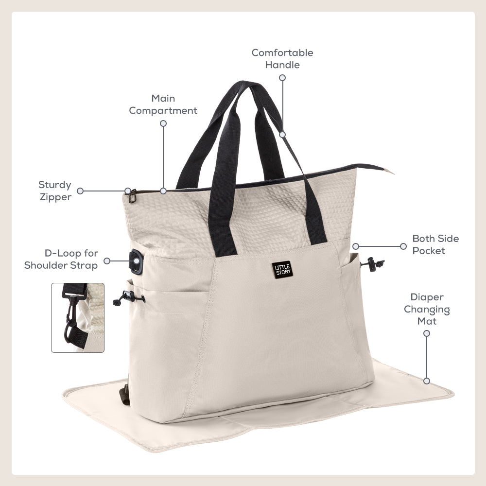 LITTLE STORY Mommy Diaper Bag w/Changing Mat – Beige