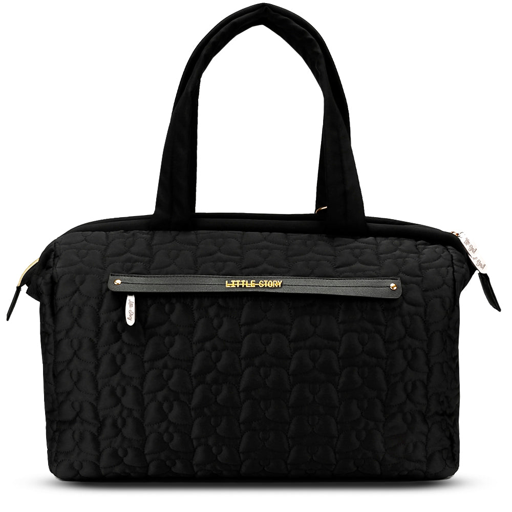 LITTLE STORY Quilted Diaper Bag w/Shoulder Strap - Black