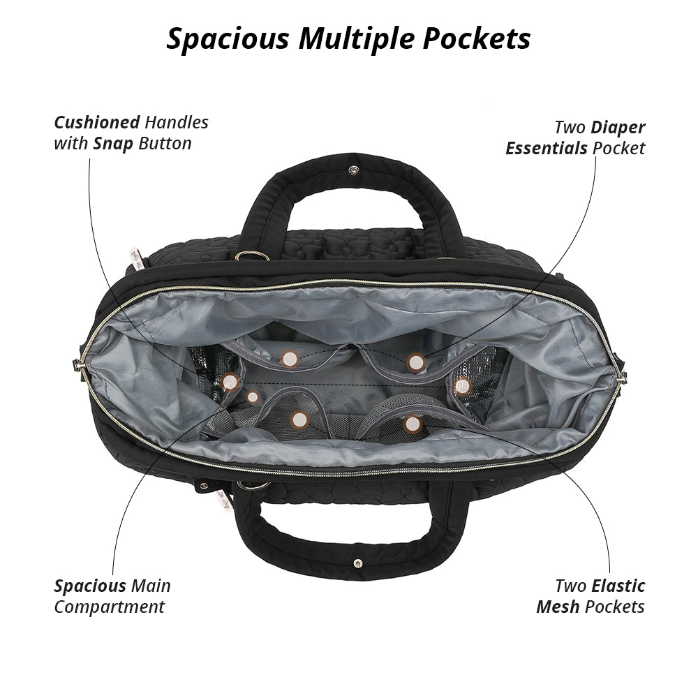 LITTLE STORY Quilted Diaper Bag w/Shoulder Strap - Black