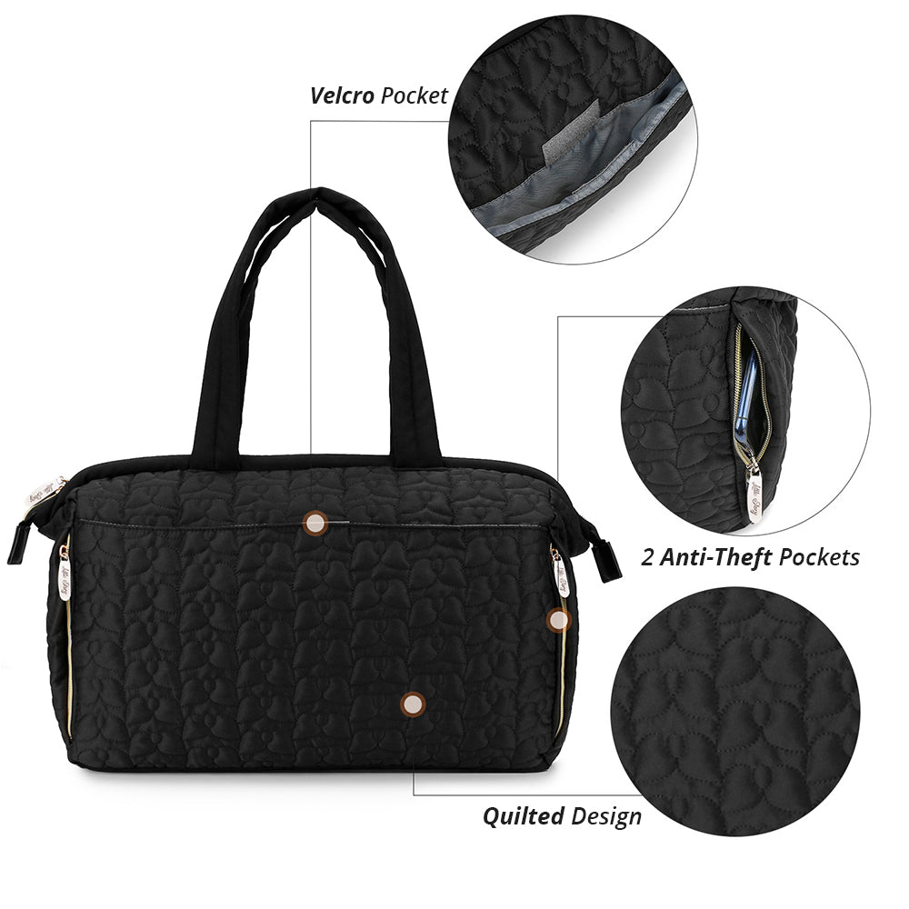 LITTLE STORY Quilted Diaper Bag w/Shoulder Strap - Black
