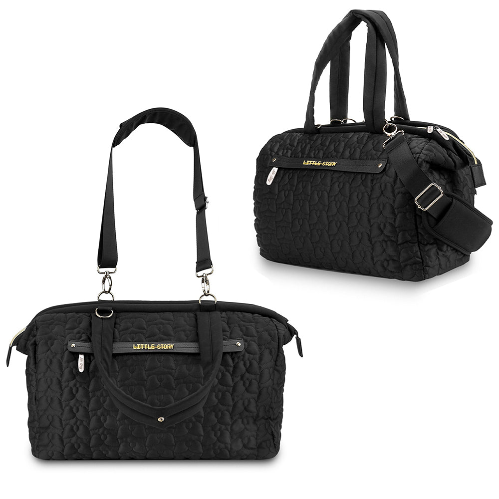 LITTLE STORY Quilted Diaper Bag w/Shoulder Strap - Black