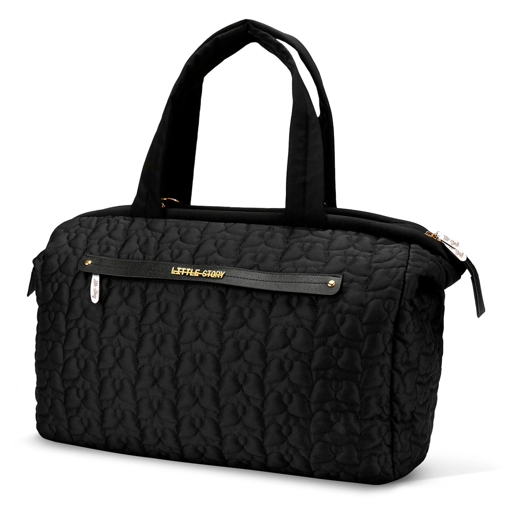 LITTLE STORY Quilted Diaper Bag w/Shoulder Strap - Black