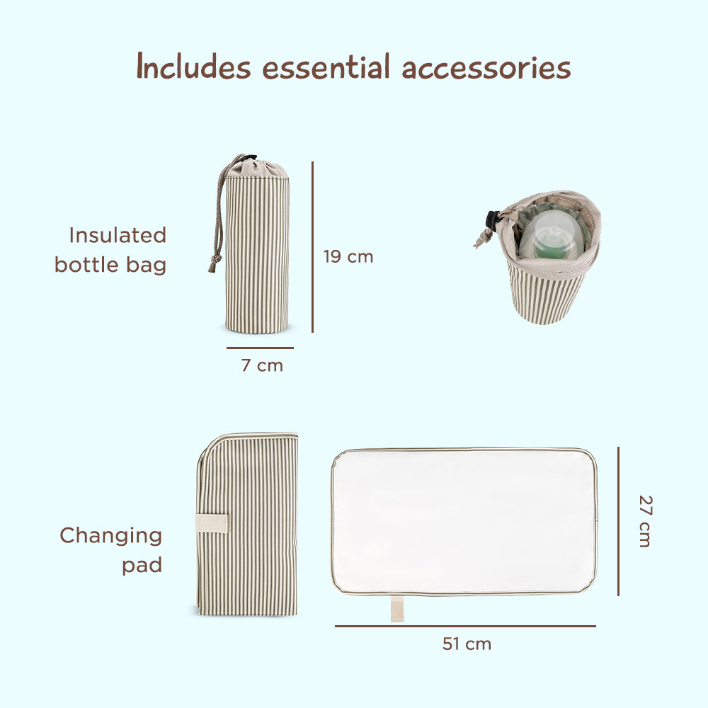 LITTLE STORY set of 3 Diaper Backpack with Changing Mat and Bottle Bag - Beige