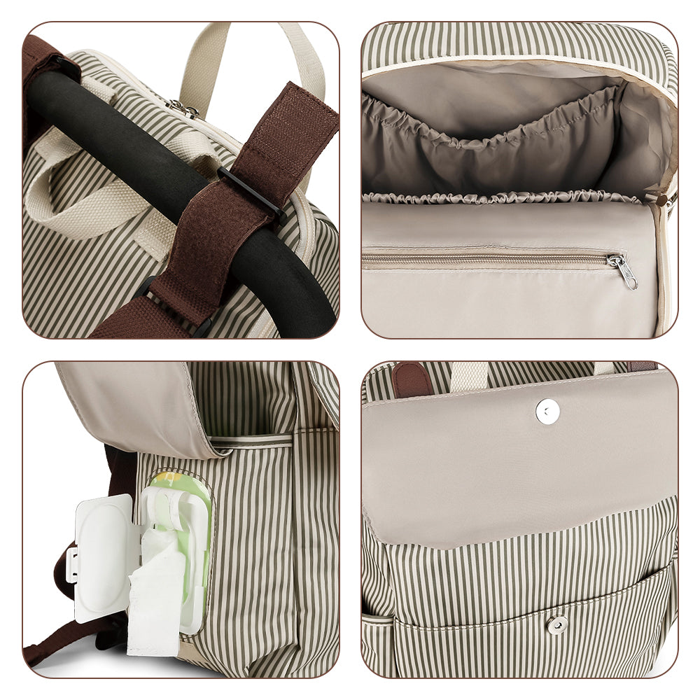 LITTLE STORY set of 3 Diaper Backpack with Changing Mat and Bottle Bag - Beige