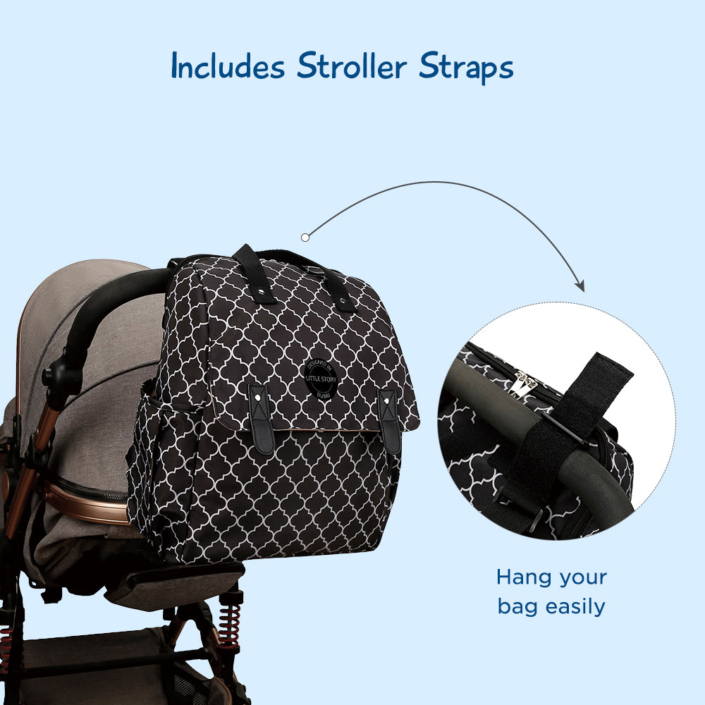 LITTLE STORY set of 3 Diaper Backpack with Changing Mat and Bottle Bag - Signature Black