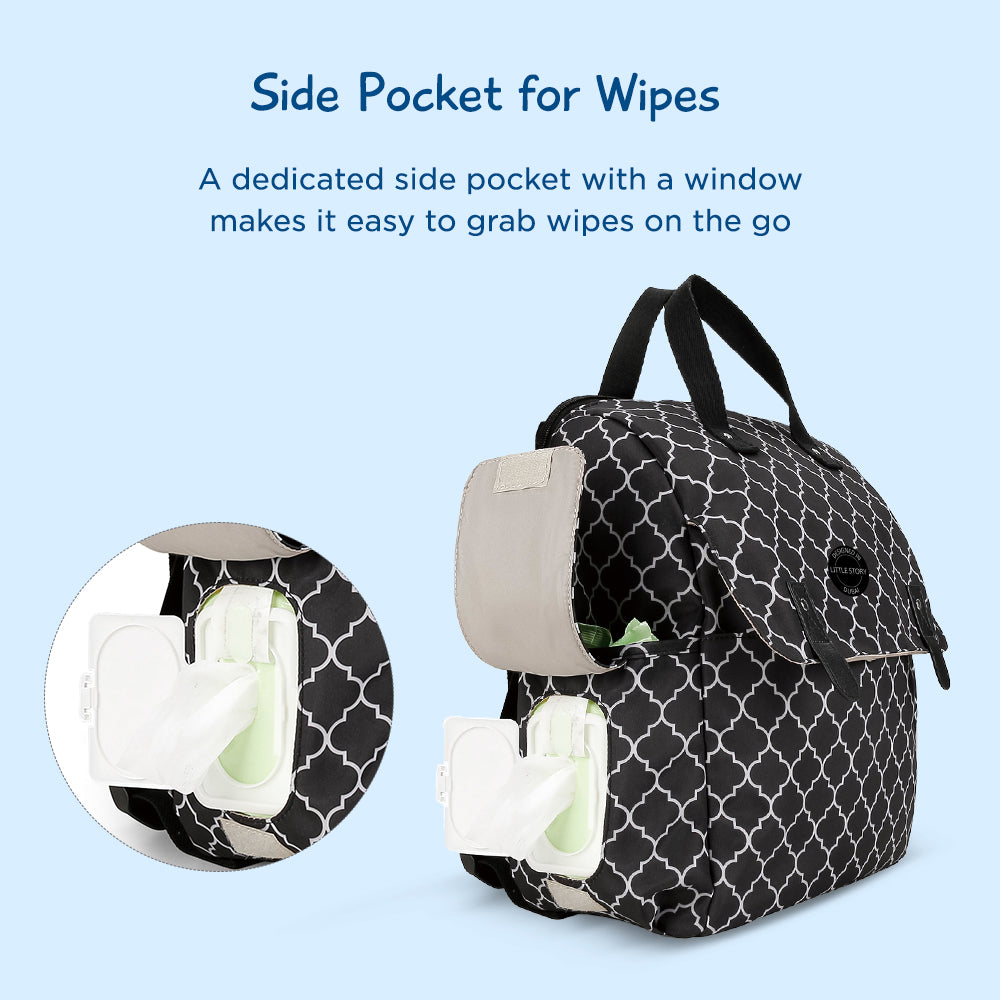 LITTLE STORY set of 3 Diaper Backpack with Changing Mat and Bottle Bag - Signature Black