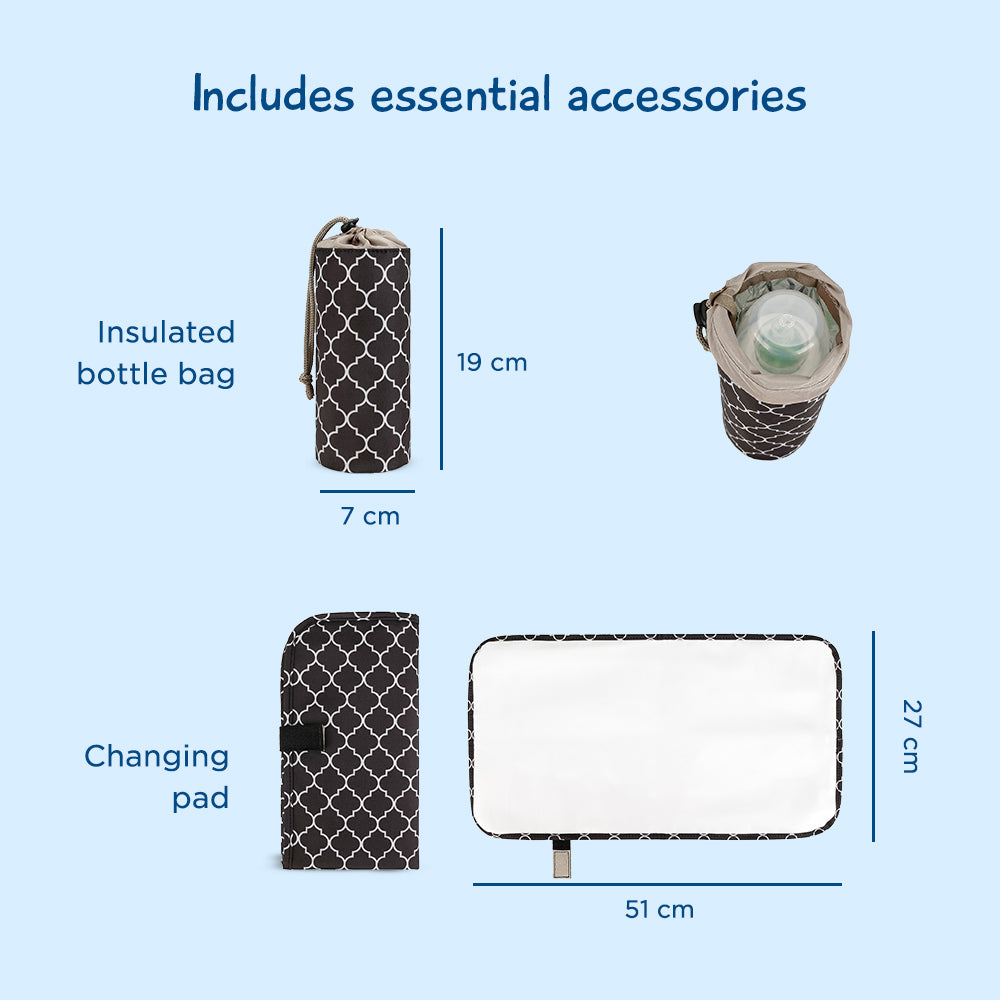 LITTLE STORY set of 3 Diaper Backpack with Changing Mat and Bottle Bag - Signature Black