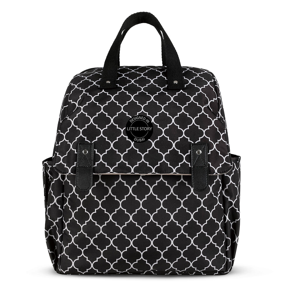 LITTLE STORY set of 3 Diaper Backpack with Changing Mat and Bottle Bag - Signature Black