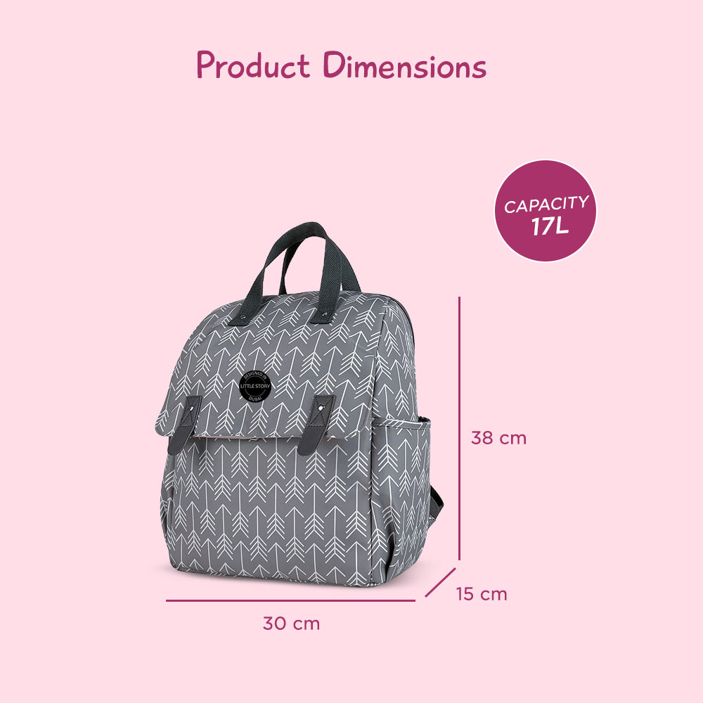 LITTLE STORY set of 3 Diaper Backpack with Changing Mat and Bottle Bag - Arrow Grey