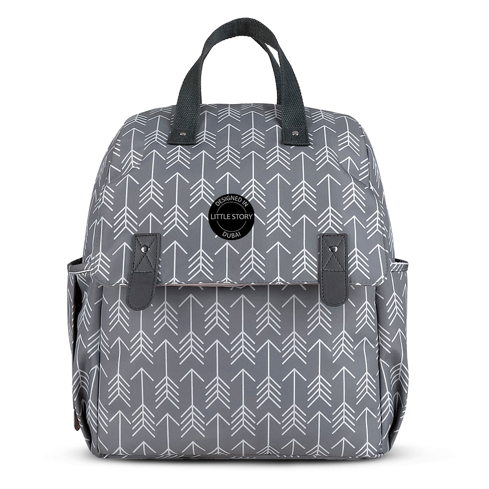 LITTLE STORY set of 3 Diaper Backpack with Changing Mat and Bottle Bag - Arrow Grey