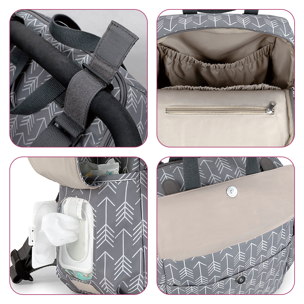 LITTLE STORY set of 3 Diaper Backpack with Changing Mat and Bottle Bag - Arrow Grey