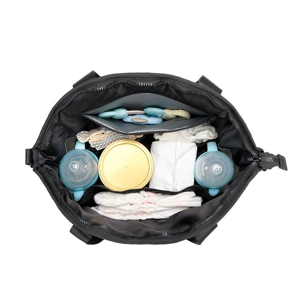 LITTLE STORY Onyx Diaper Bag with Stroller Straps - Black