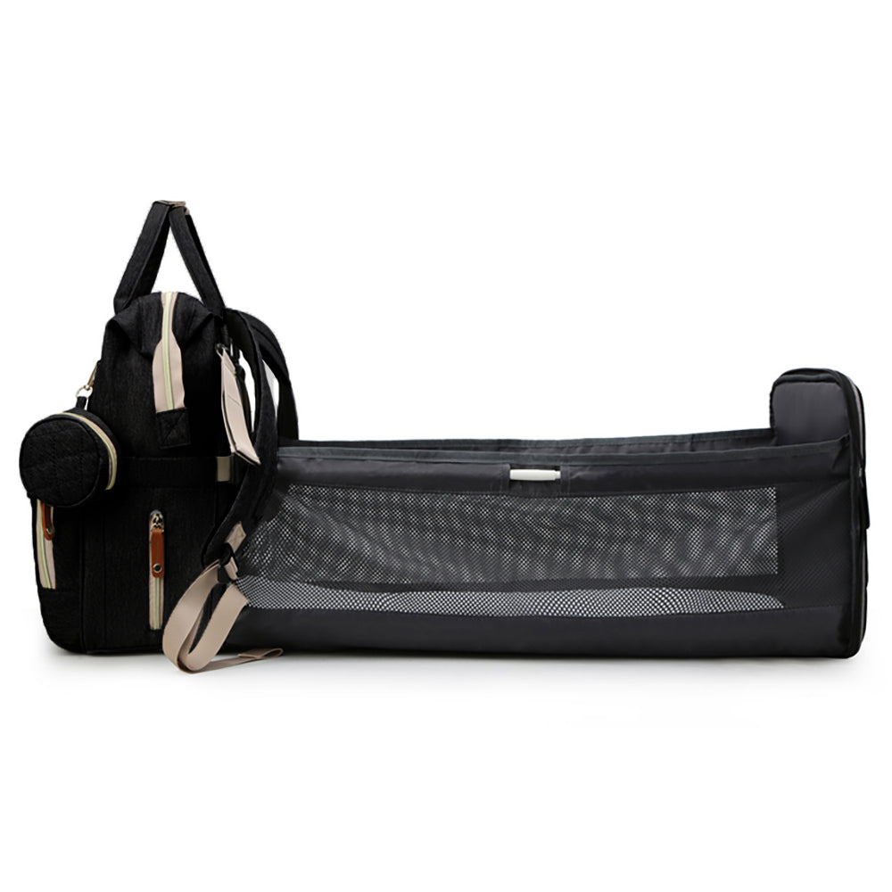 LITTLE STORY - Diaper Bag wt portable bassinet bed & pacifier pouch - Black