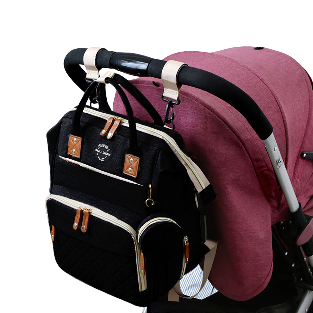 LITTLE STORY - Diaper Bag wt portable bassinet bed & pacifier pouch - Black