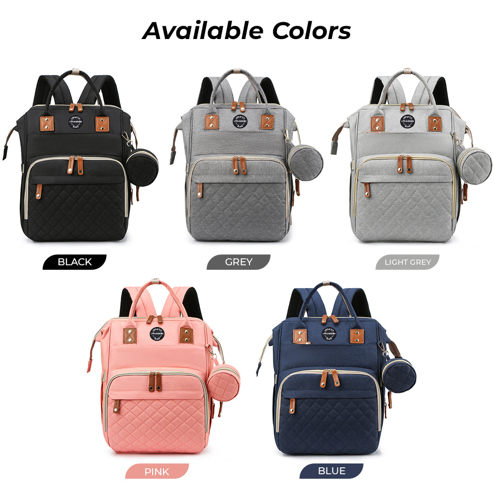 LITTLE STORY - Diaper Bag wt portable bassinet bed & pacifier pouch - Black