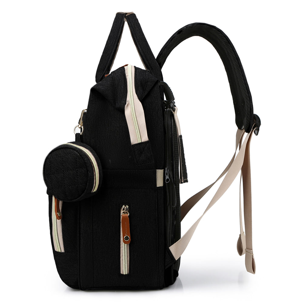 LITTLE STORY - Diaper Bag wt portable bassinet bed & pacifier pouch - Black