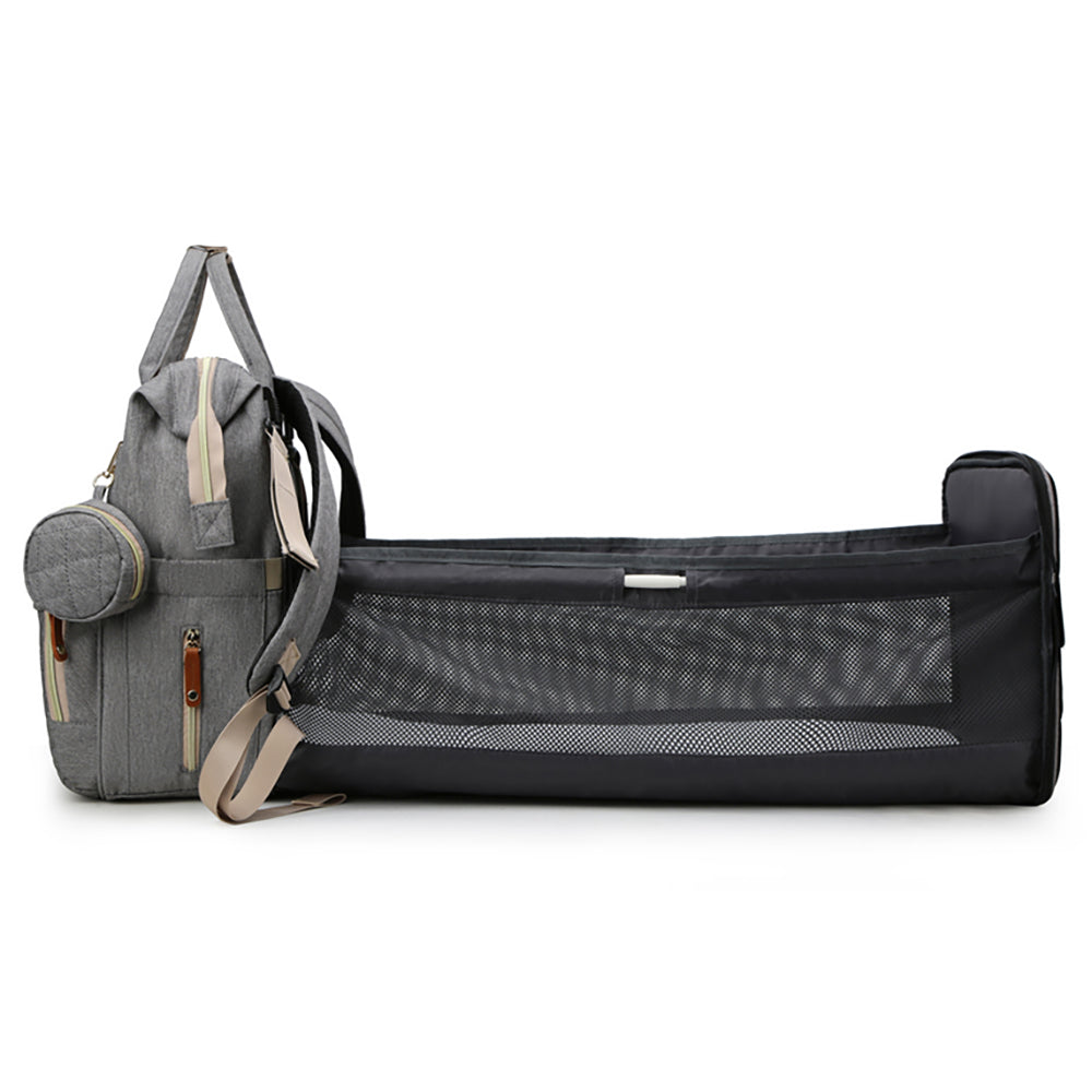 LITTLE STORY - Diaper Bag wt portable bassinet bed & pacifier pouch - Grey