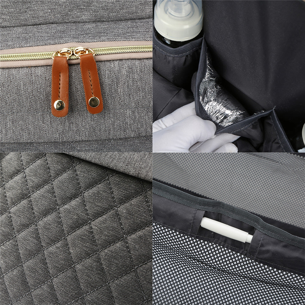 LITTLE STORY - Diaper Bag wt portable bassinet bed & pacifier pouch - Grey