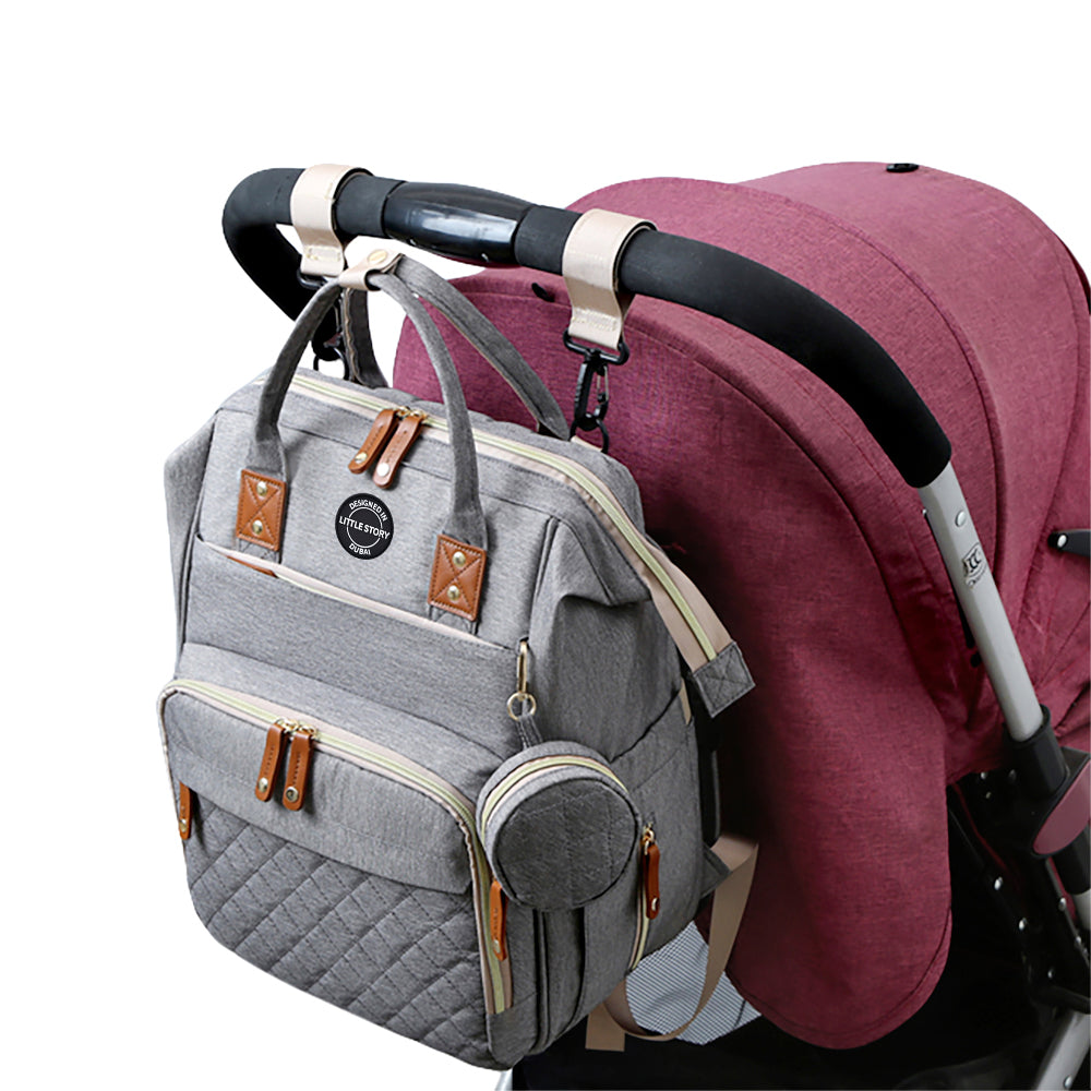 LITTLE STORY - Diaper Bag wt portable bassinet bed & pacifier pouch - Grey