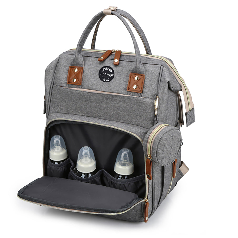 LITTLE STORY - Diaper Bag wt portable bassinet bed & pacifier pouch - Grey