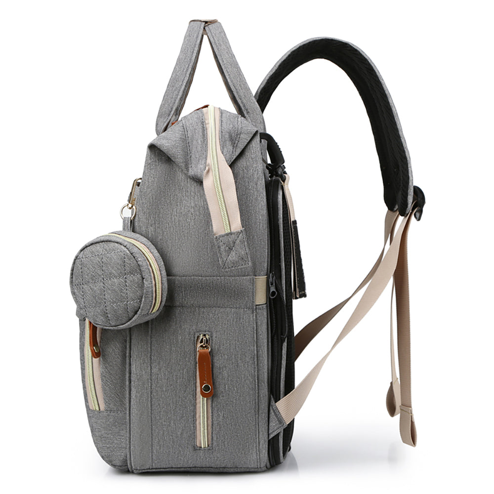 LITTLE STORY - Diaper Bag wt portable bassinet bed & pacifier pouch - Grey