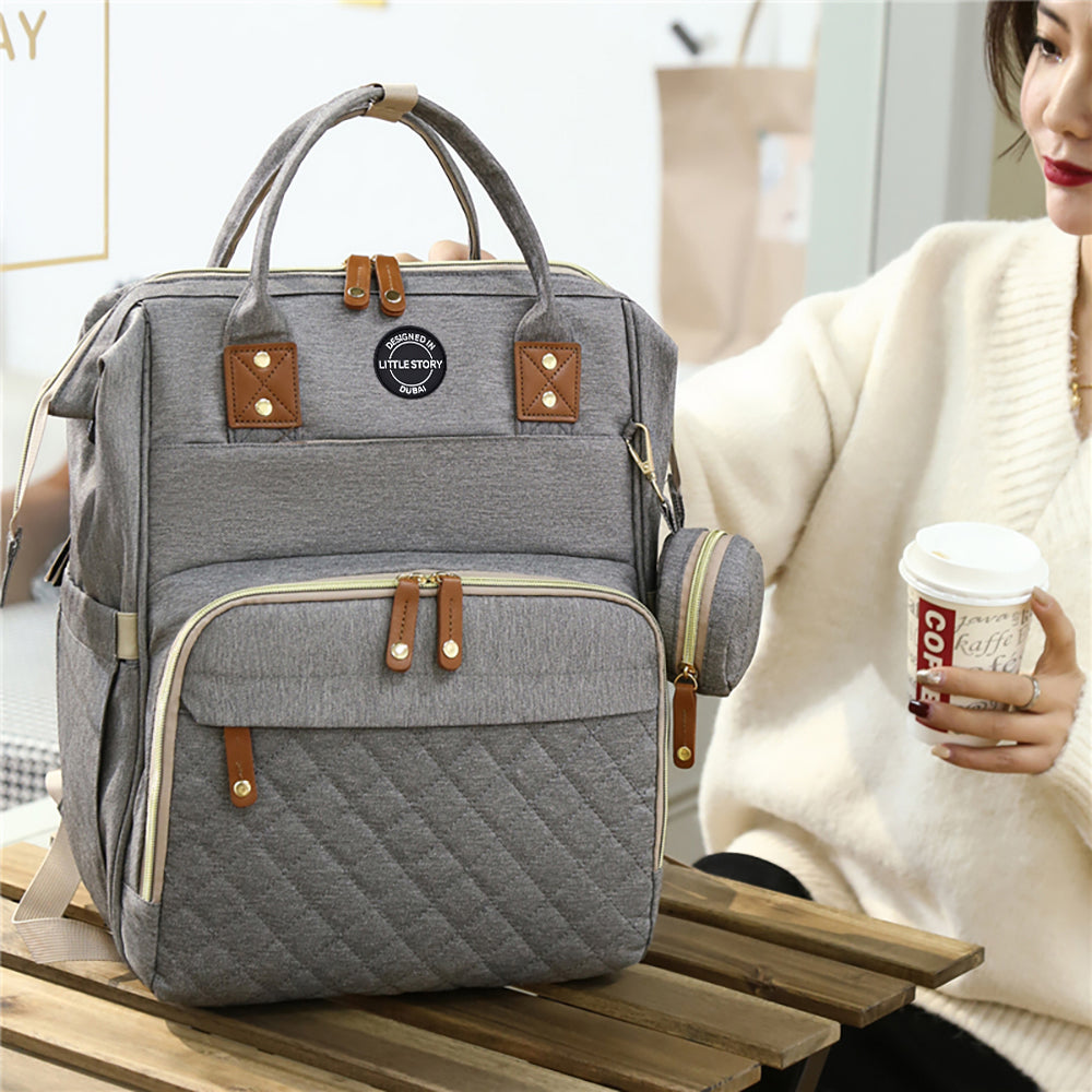 LITTLE STORY - Diaper Bag wt portable bassinet bed & pacifier pouch - Grey