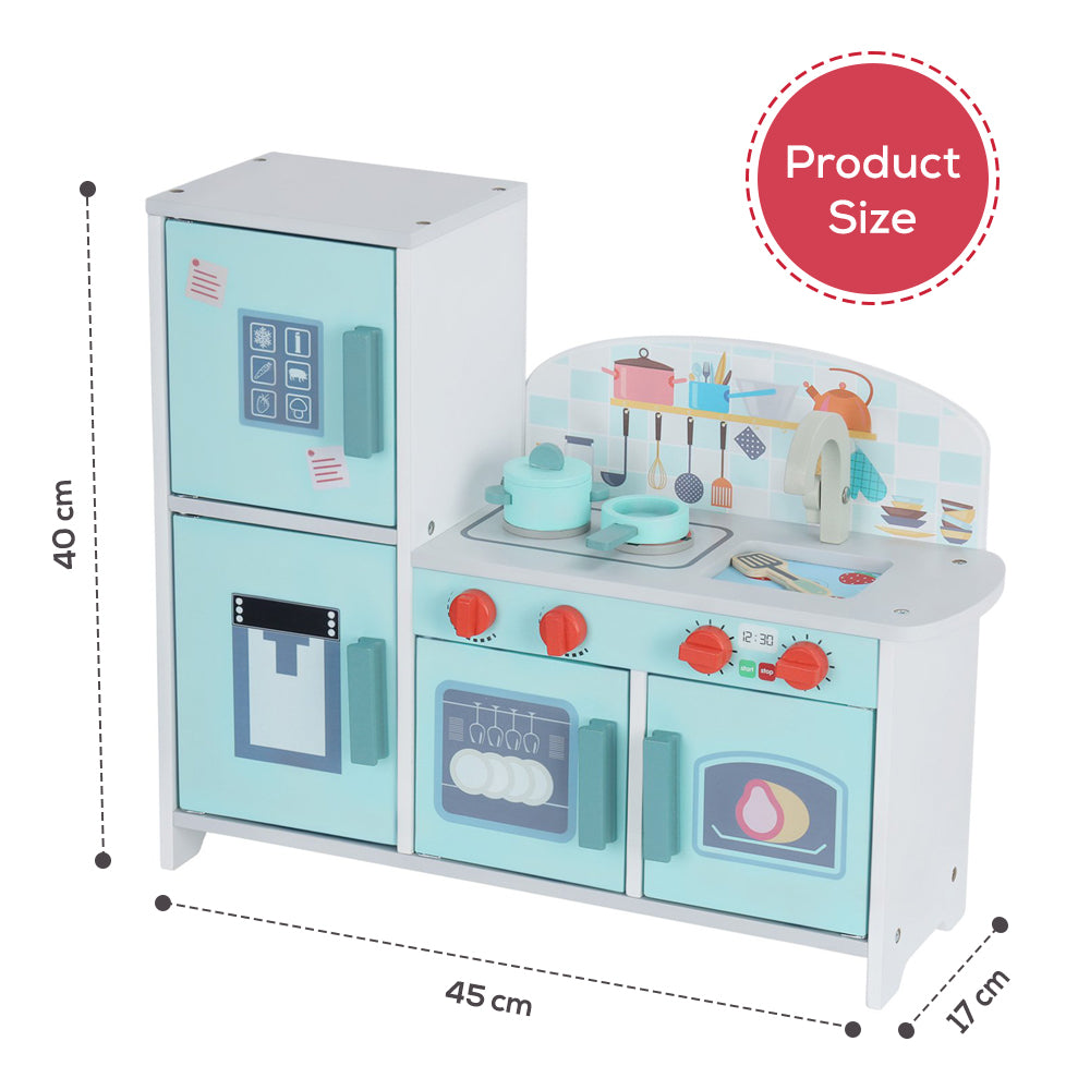LITTLE STORY Wooden Kitchen w/ Refrigerator and Accessories - Teal
