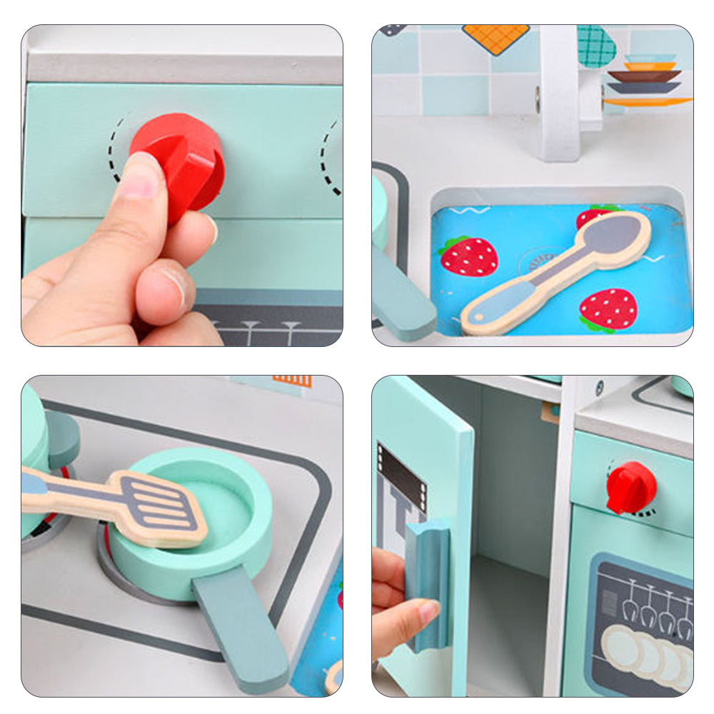 LITTLE STORY Wooden Kitchen w/ Refrigerator and Accessories - Teal