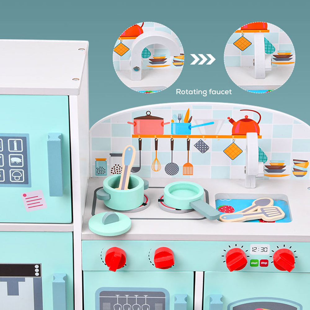 LITTLE STORY Wooden Kitchen w/ Refrigerator and Accessories - Teal