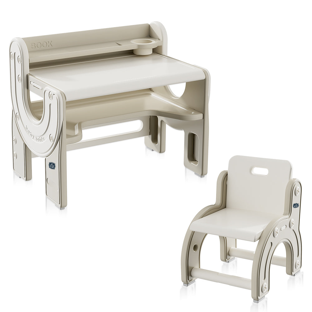 قصة صغيرة - طاولة - متعددة الأغراض للرسم/الدراسة مع كرسي - بيج