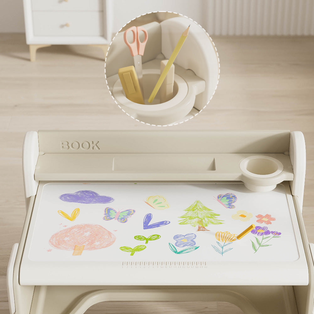 قصة صغيرة - طاولة - متعددة الأغراض للرسم/الدراسة مع كرسي - بيج