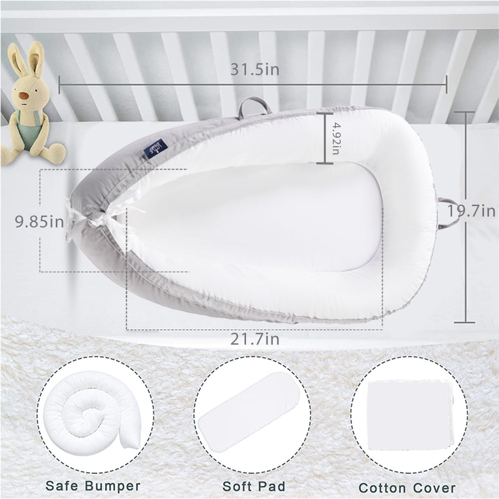 سرير استرخاء ناعم قابل للتنفس من ليتل ستوري لحديثي الولادة - رمادي سادة