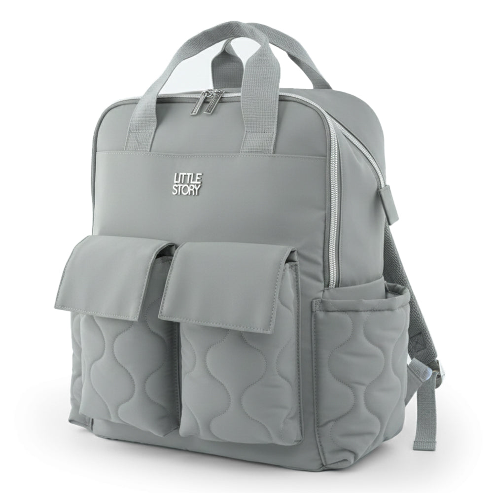 LITTLE STORY Quilted Diaper Backpack w/ Changing Mat - Gray