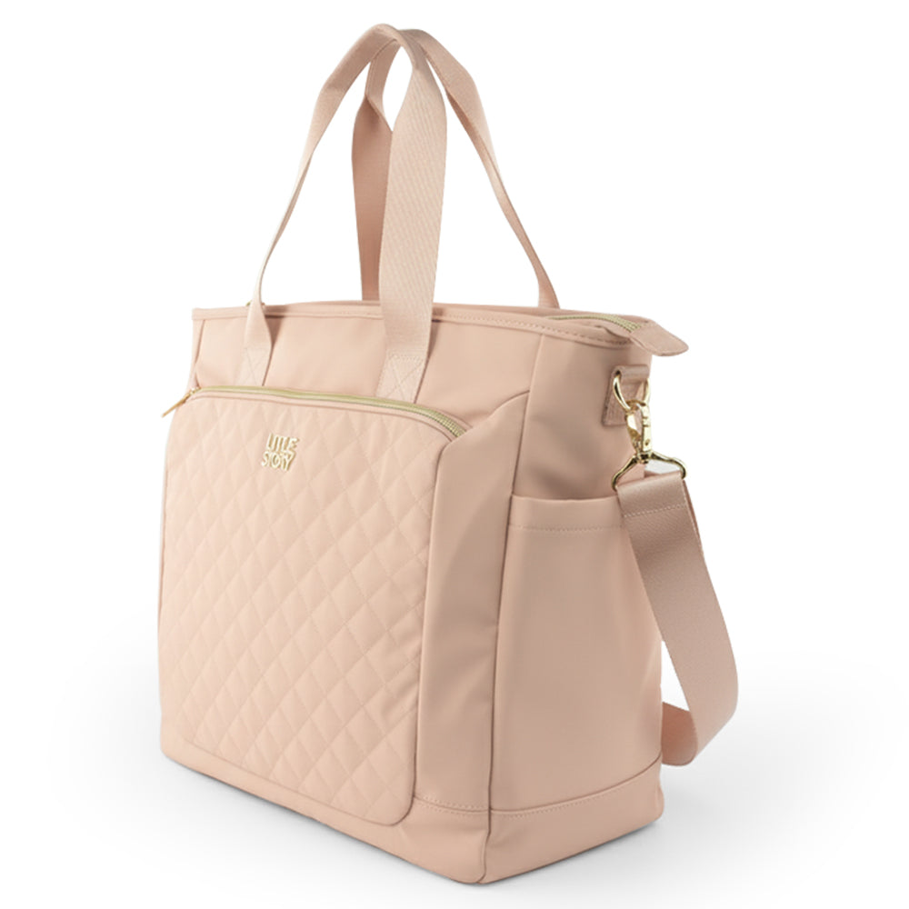 LITTLE STORY Quilted Mommy Diaper Bag w/ Changing Mat - Pink