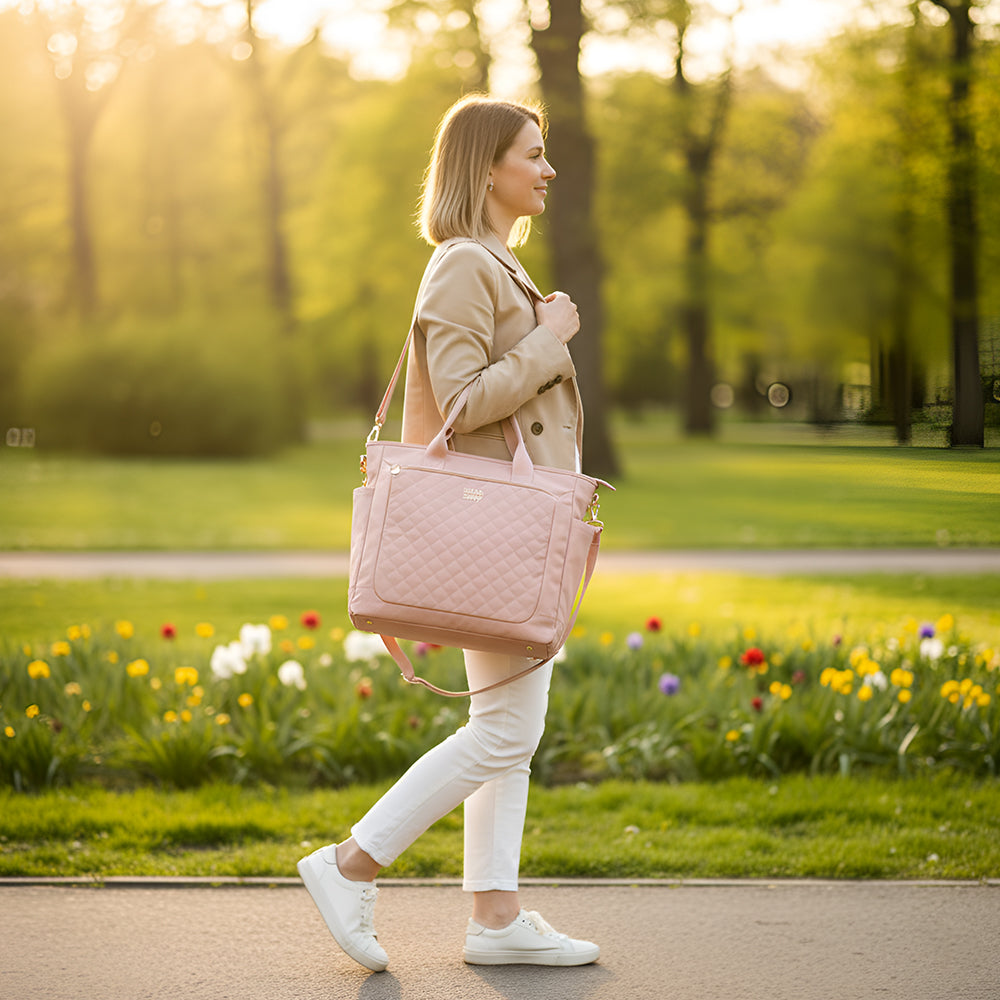 LITTLE STORY Quilted Mommy Diaper Bag w/ Changing Mat - Pink