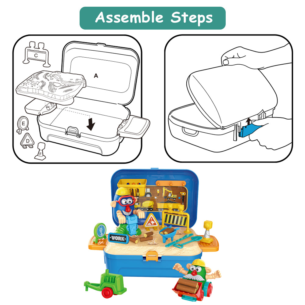 LITTLE STORY Role Play Engineering/Construction Site Box With Dough Backpack (42 Pcs) - Blue
