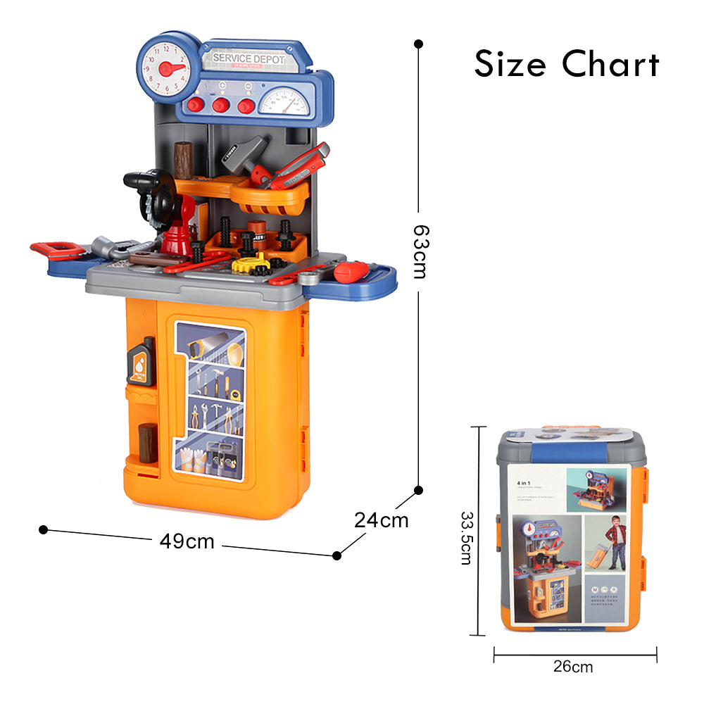 LITTLE STORY Role Play Mechanic/Tools Table Toy Set Luggage Case (39 Pcs) - Yellow, 4 - In - 1 Mode