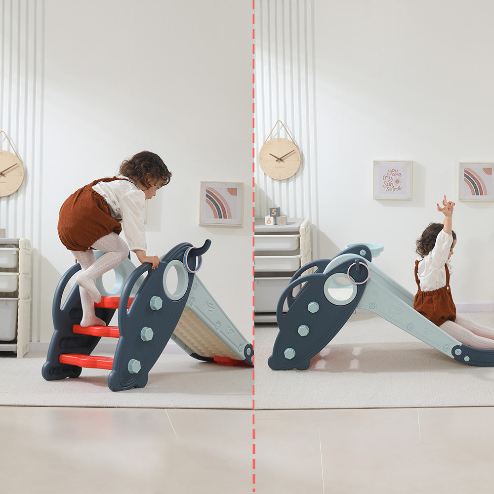 قصة صغيرة - لعبة زحليقة أطفال 3 في 1 مع كرة سلة وحلقة - أزرق