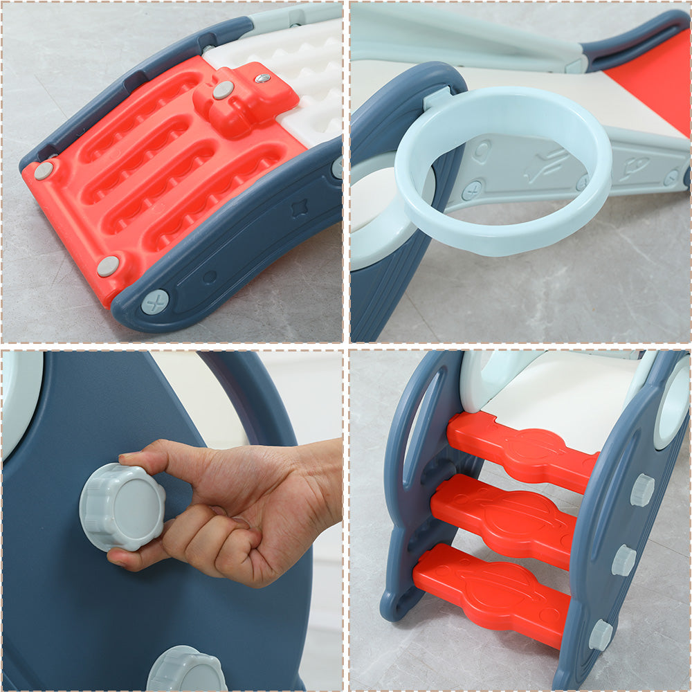 قصة صغيرة - لعبة زحليقة أطفال 3 في 1 مع كرة سلة وحلقة - أزرق