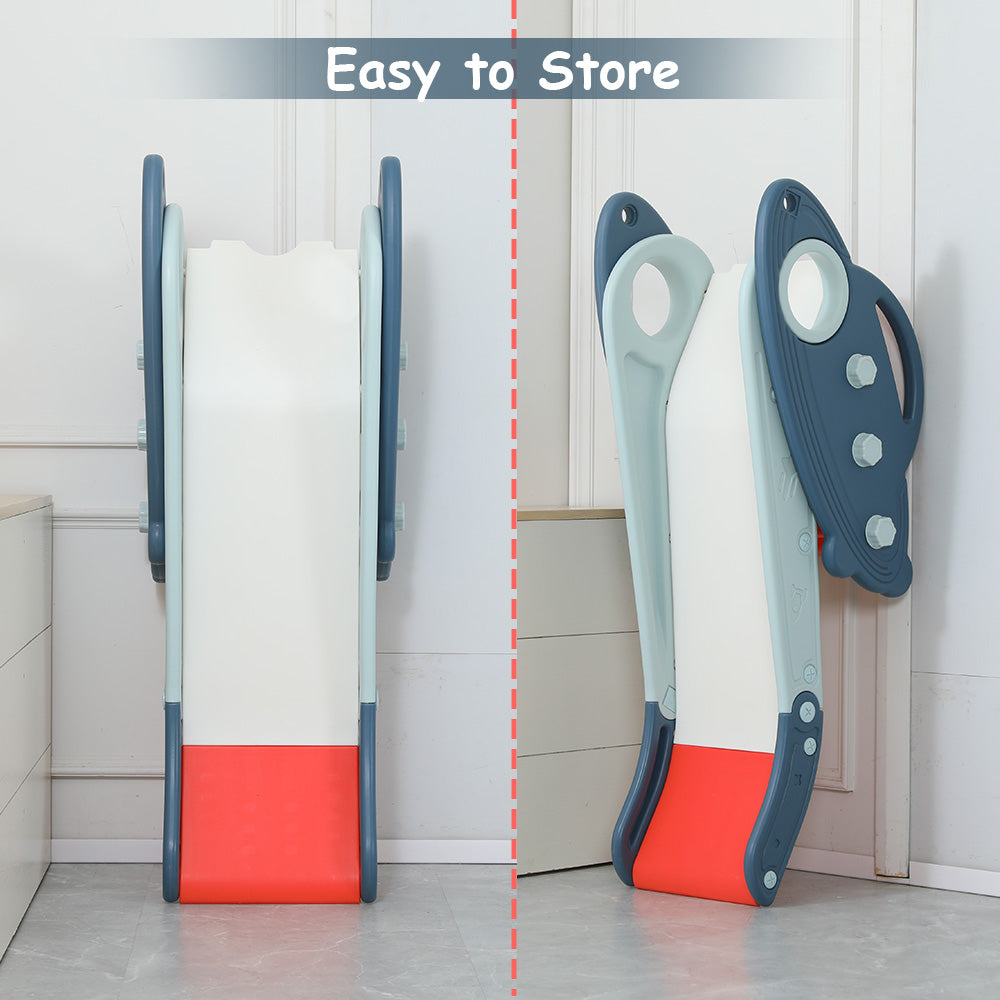 قصة صغيرة - لعبة زحليقة أطفال 3 في 1 مع كرة سلة وحلقة - أزرق