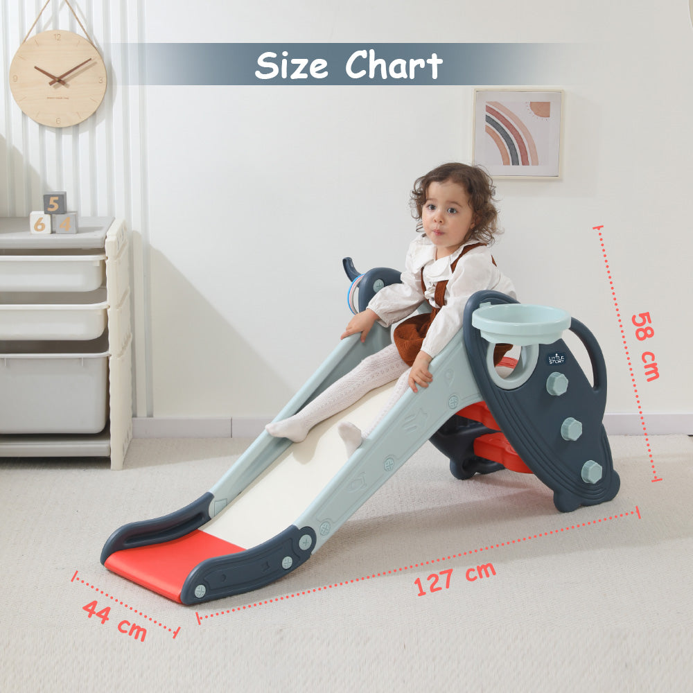 قصة صغيرة - لعبة زحليقة أطفال 3 في 1 مع كرة سلة وحلقة - أزرق