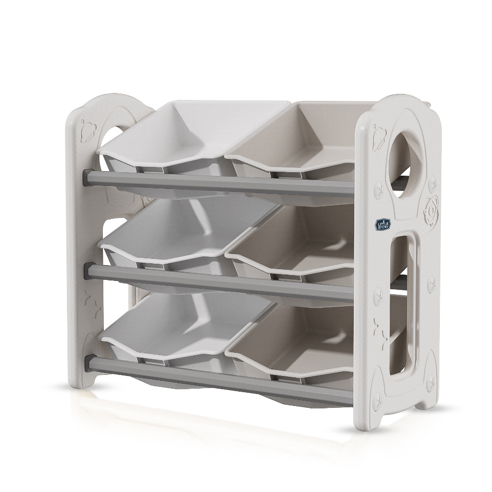 قصة صغيرة - تخزين ألعاب الأطفال مع 6 صناديق تخزين - رمادي أبيض