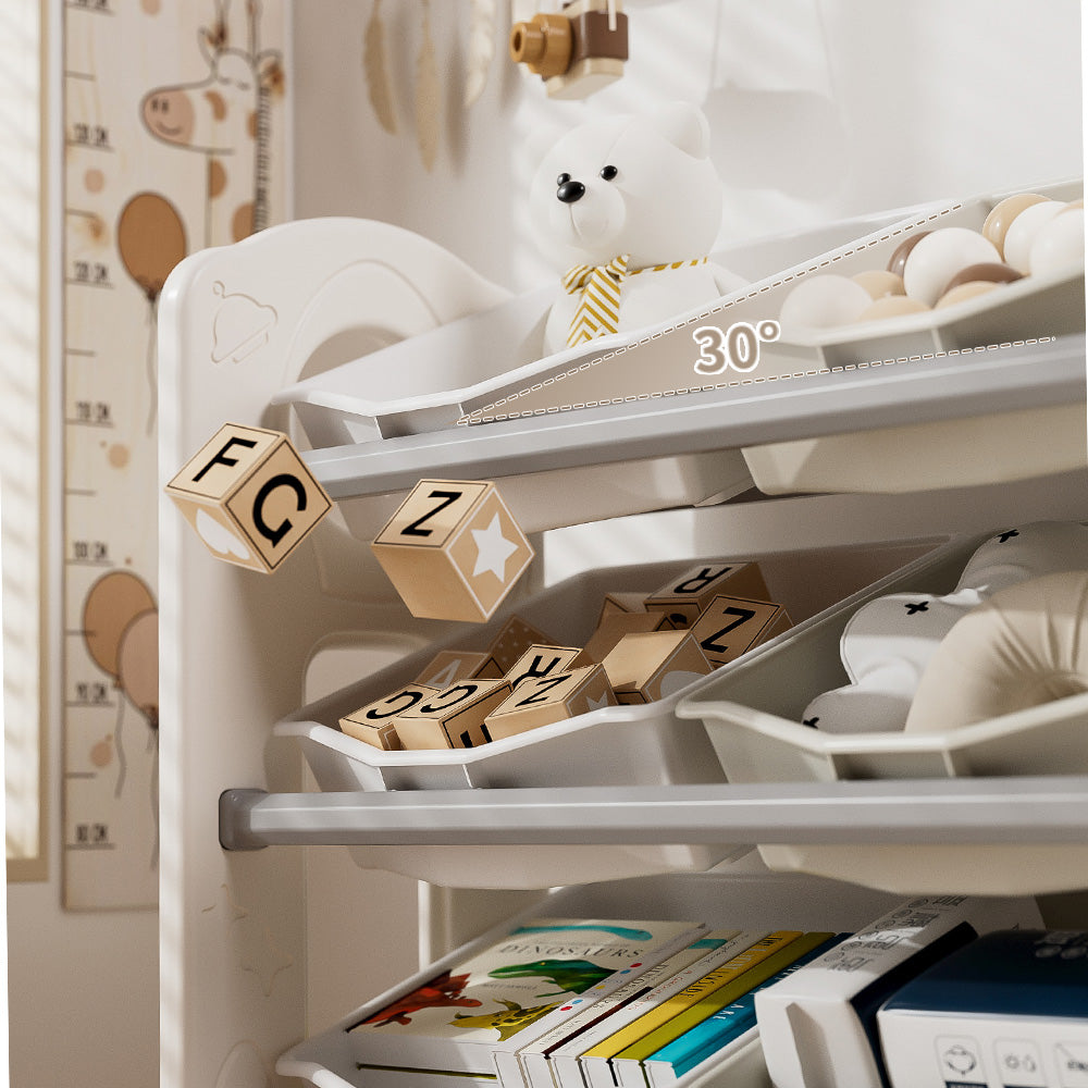 قصة صغيرة - تخزين ألعاب الأطفال مع 6 صناديق تخزين - رمادي أبيض