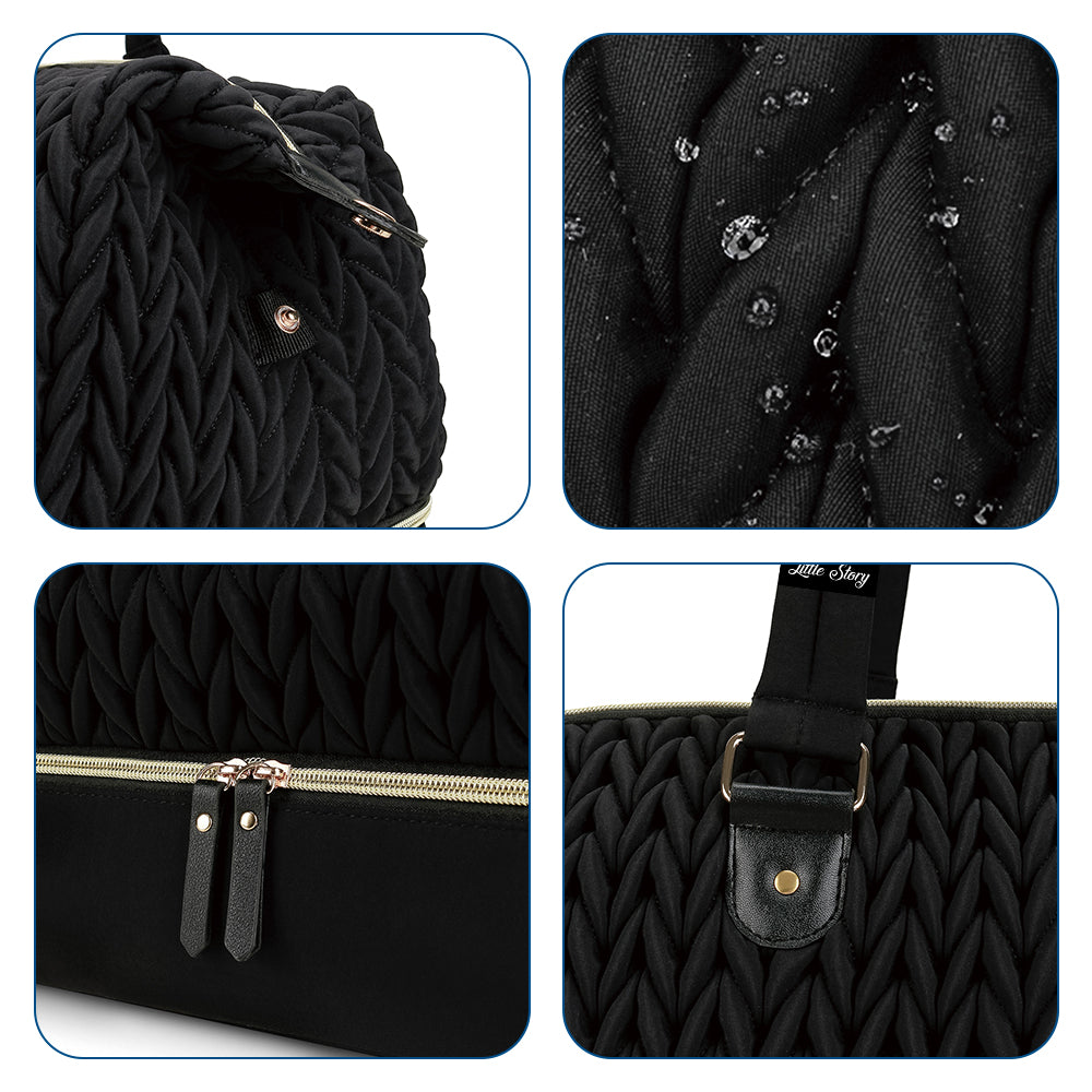 LITTLE STORY Luxe Knit Diaper Bag with Clutch - Black