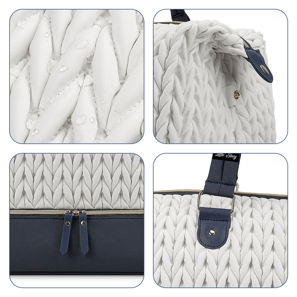 LITTLE STORY Luxe Knit Diaper Bag with Clutch - White