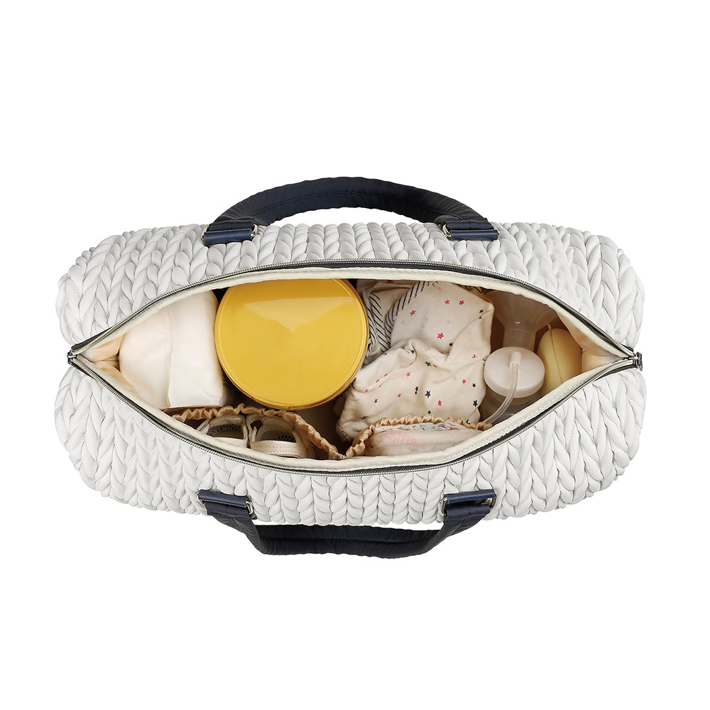 LITTLE STORY Luxe Knit Diaper Bag with Clutch - White