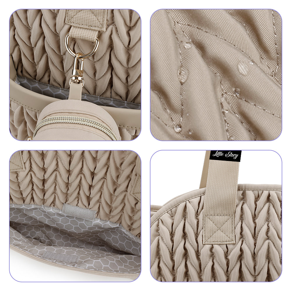 LITTLE STORY Nova Tote with Pacifier Pod - Beige