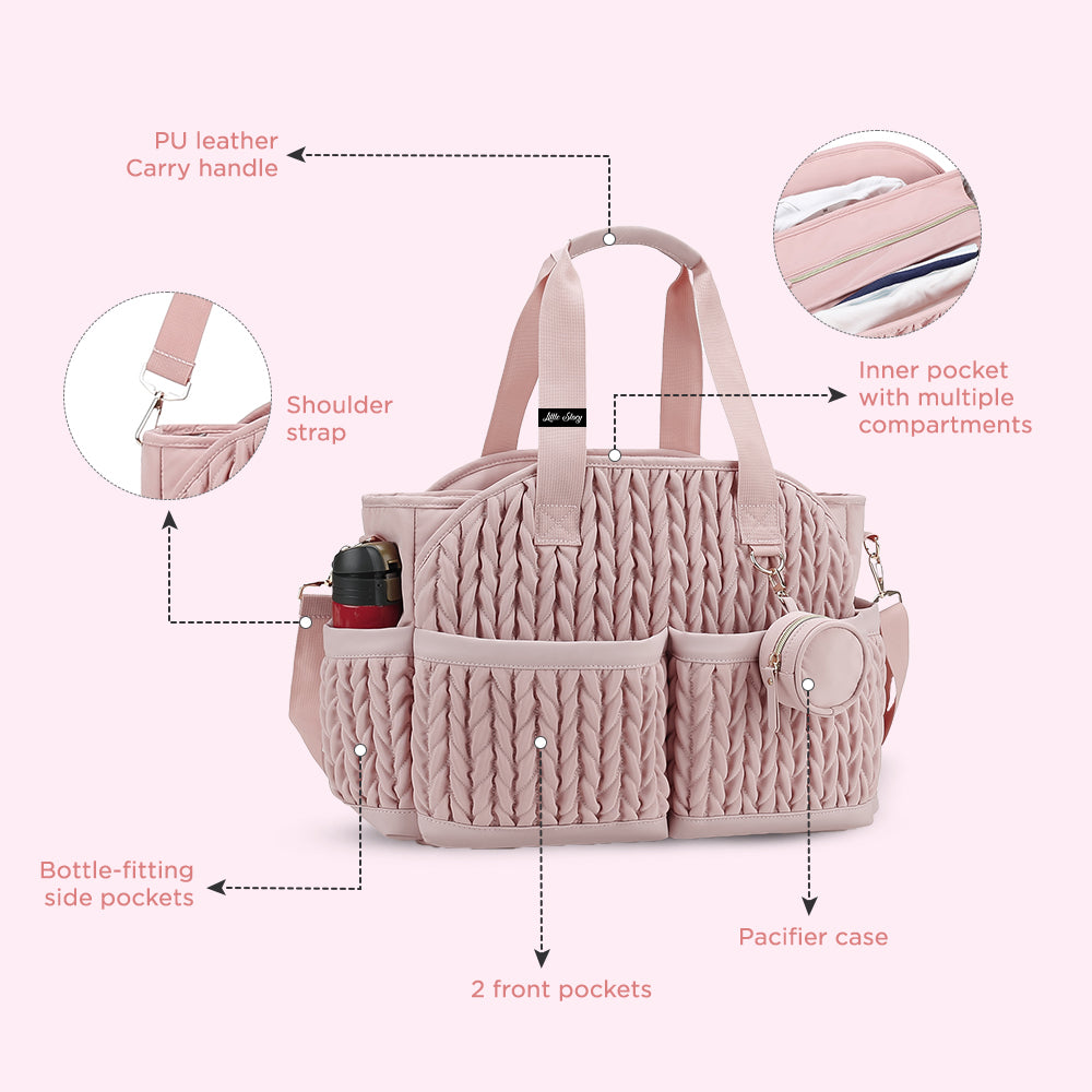 LITTLE STORY Nova Tote with Pacifier Pod - Pink