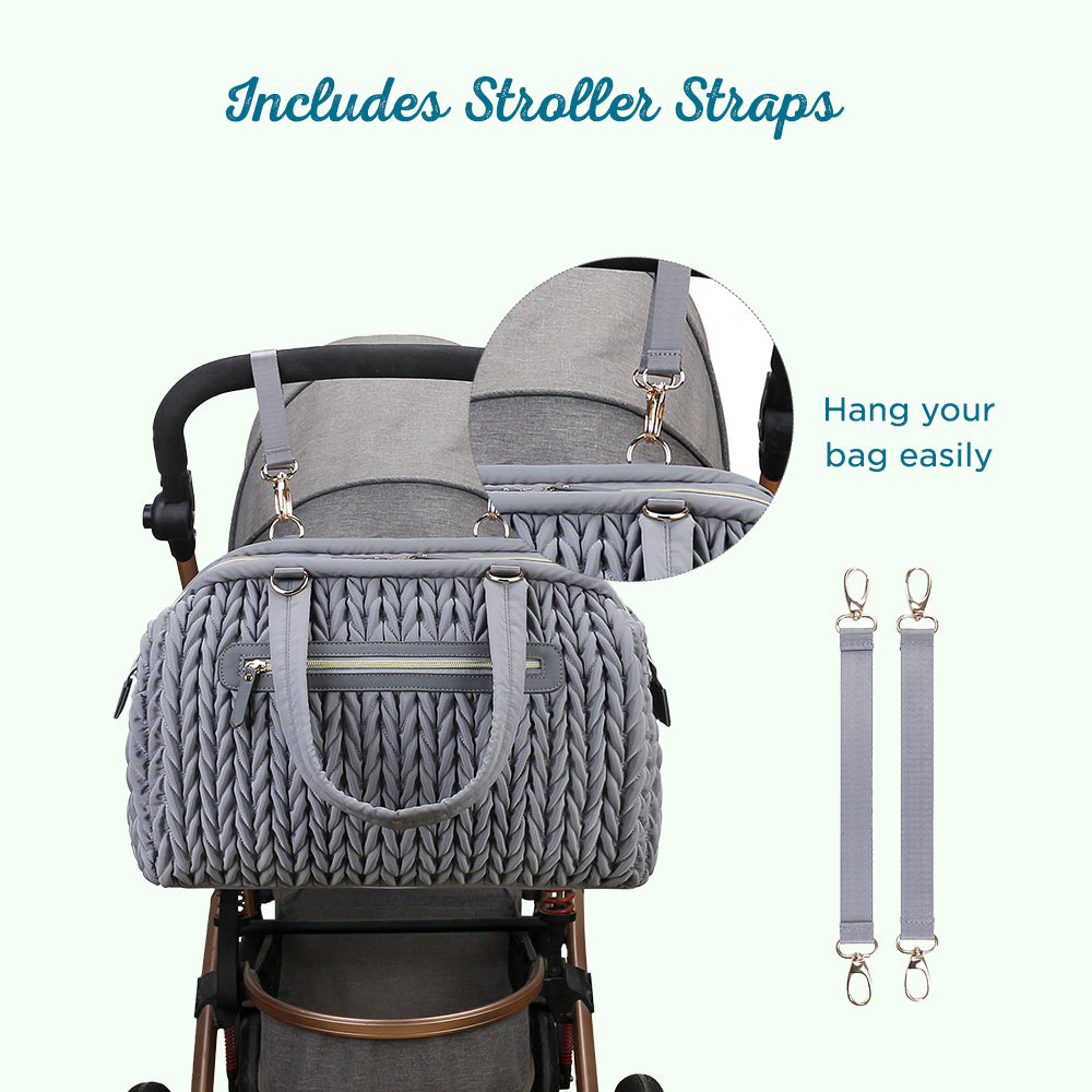 حقيبة حفاضات إيلفا من ليتل ستوري مع أحزمة عربة الأطفال - رمادي